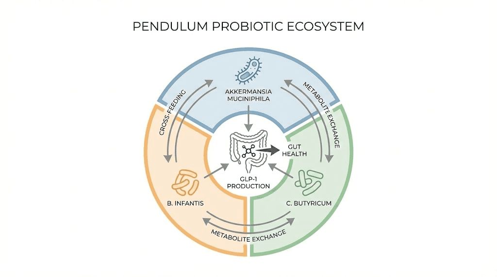 Three probiotic strains in Pendulum GLP-1 Probiotic Pro and their synergistic relationship