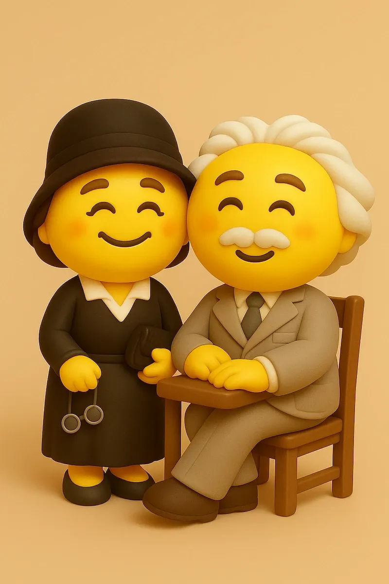 Стилизованные 3D-эмодзи Альберт Эйнштейн и Милева Марич, учёный с супругой, иллюстрация их совместимости по биоритмам