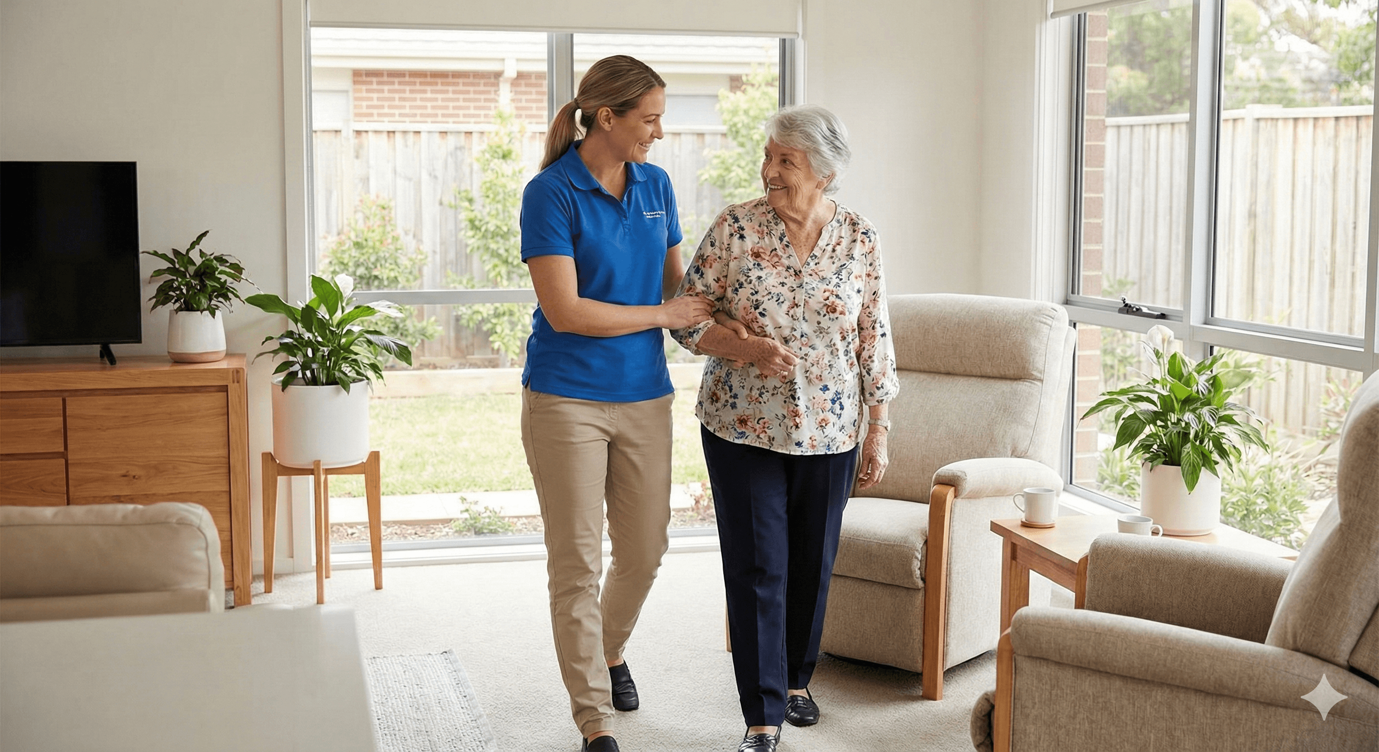 women helping eldery lady