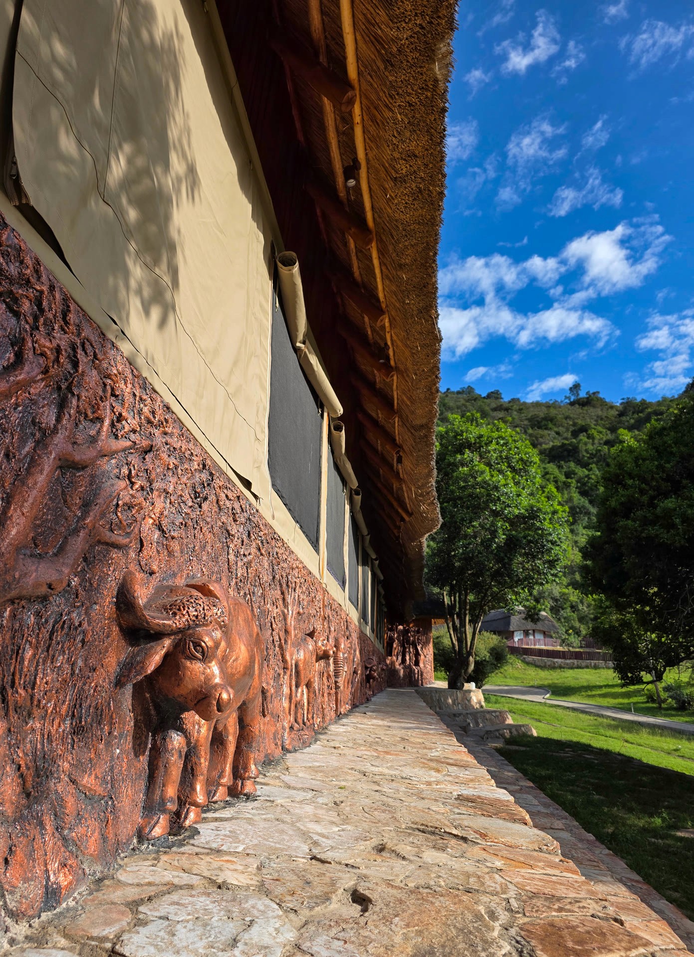 Stone pathway beside the lodge