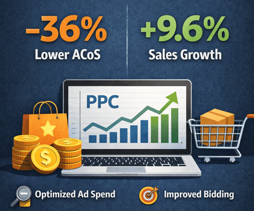 36% Lower ACoS with 9.6% Sales Growth