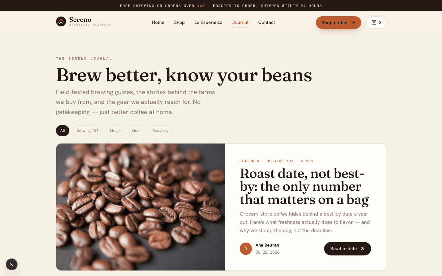 Sereno Coffee website screen 3