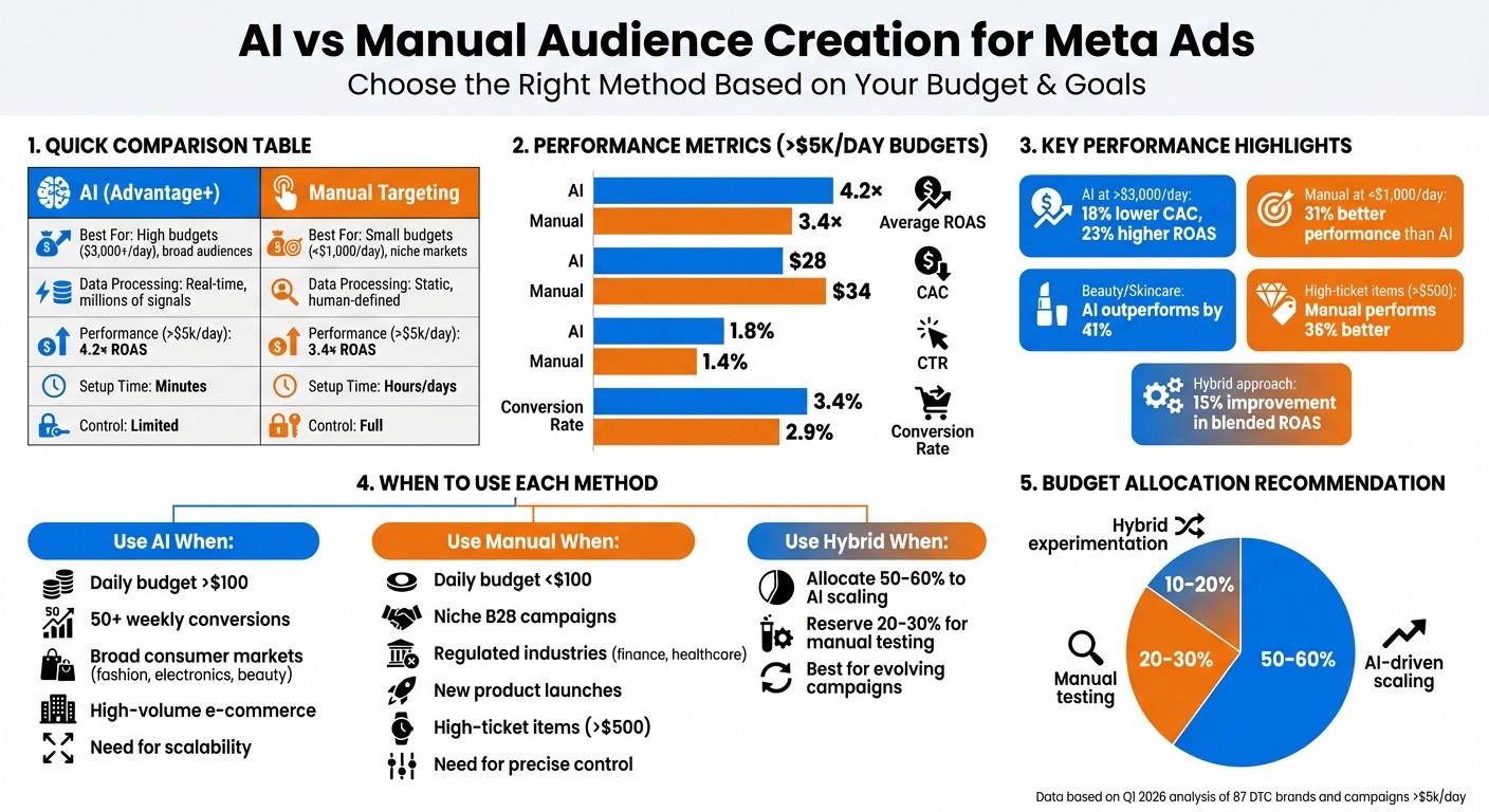 AI vs Manual Audience Creation for Meta Ads: Performance Comparison by Budget and Campaign Type