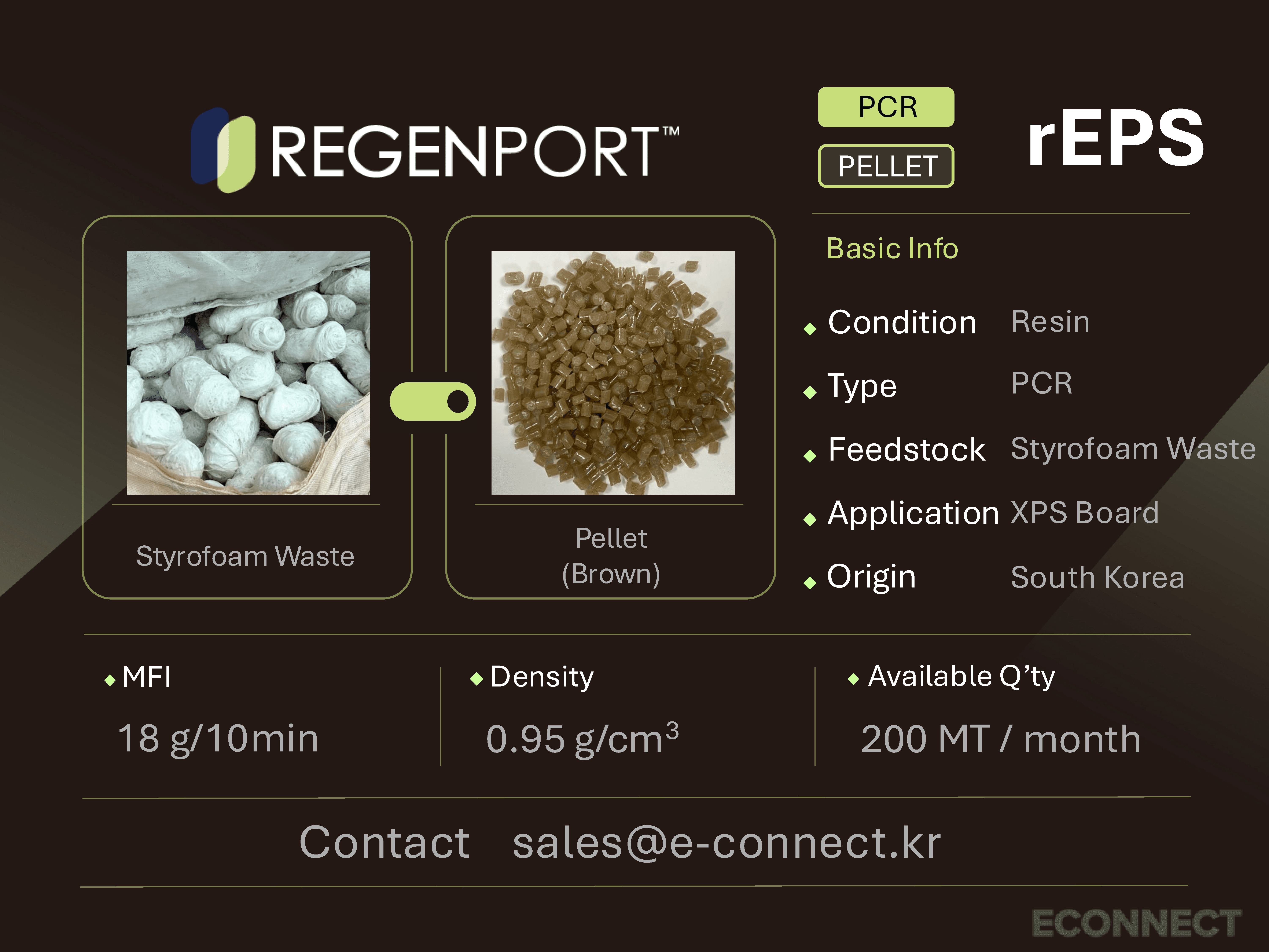 rEPS PCR resin spec card - Styrofoam waste to pellet form