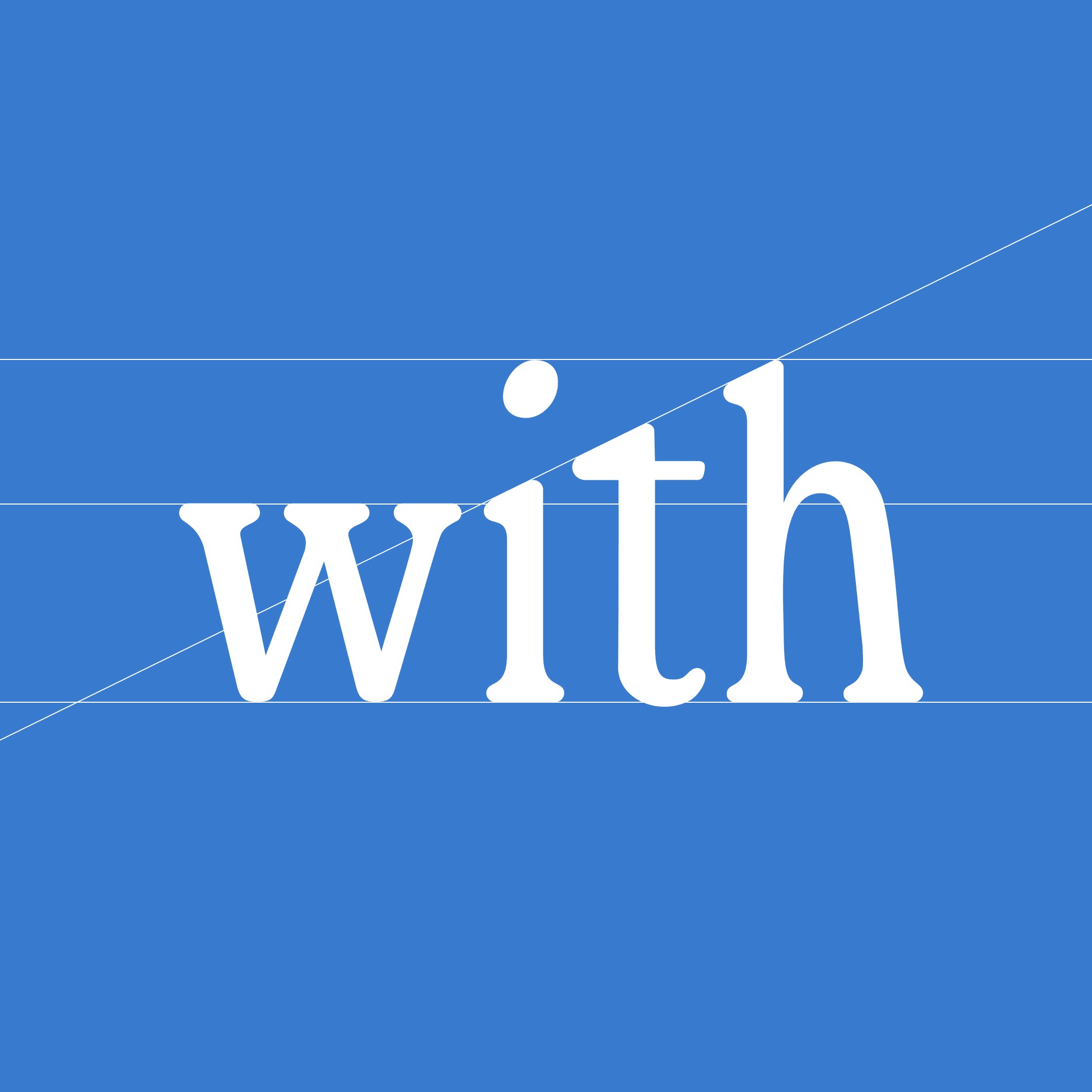 The word "with" typed in white lowercase letters on a blue background, with angled white lines above and below.