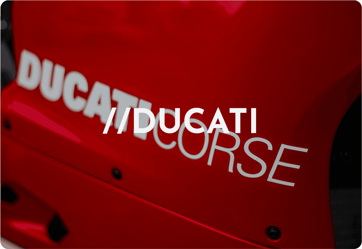 Red Ducati Corse motorcycle, highlighting the iconic Italian brand.