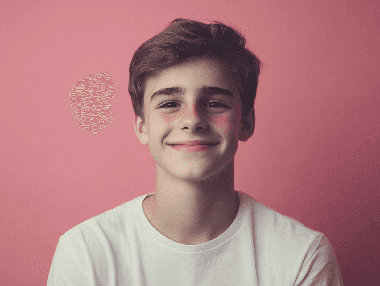 Young man with childish features smiling