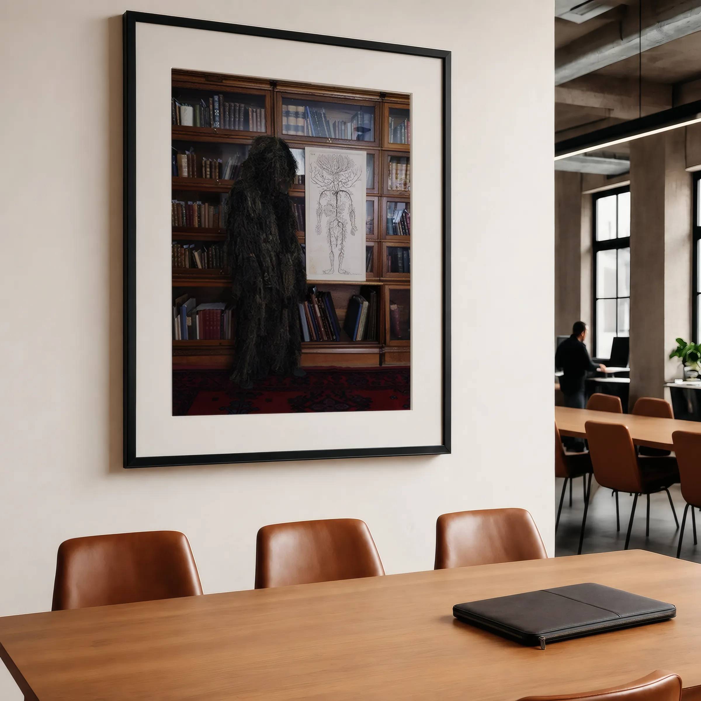 Visualisering: The Librarian IV av Timo Menke i en kontorsmiljö.