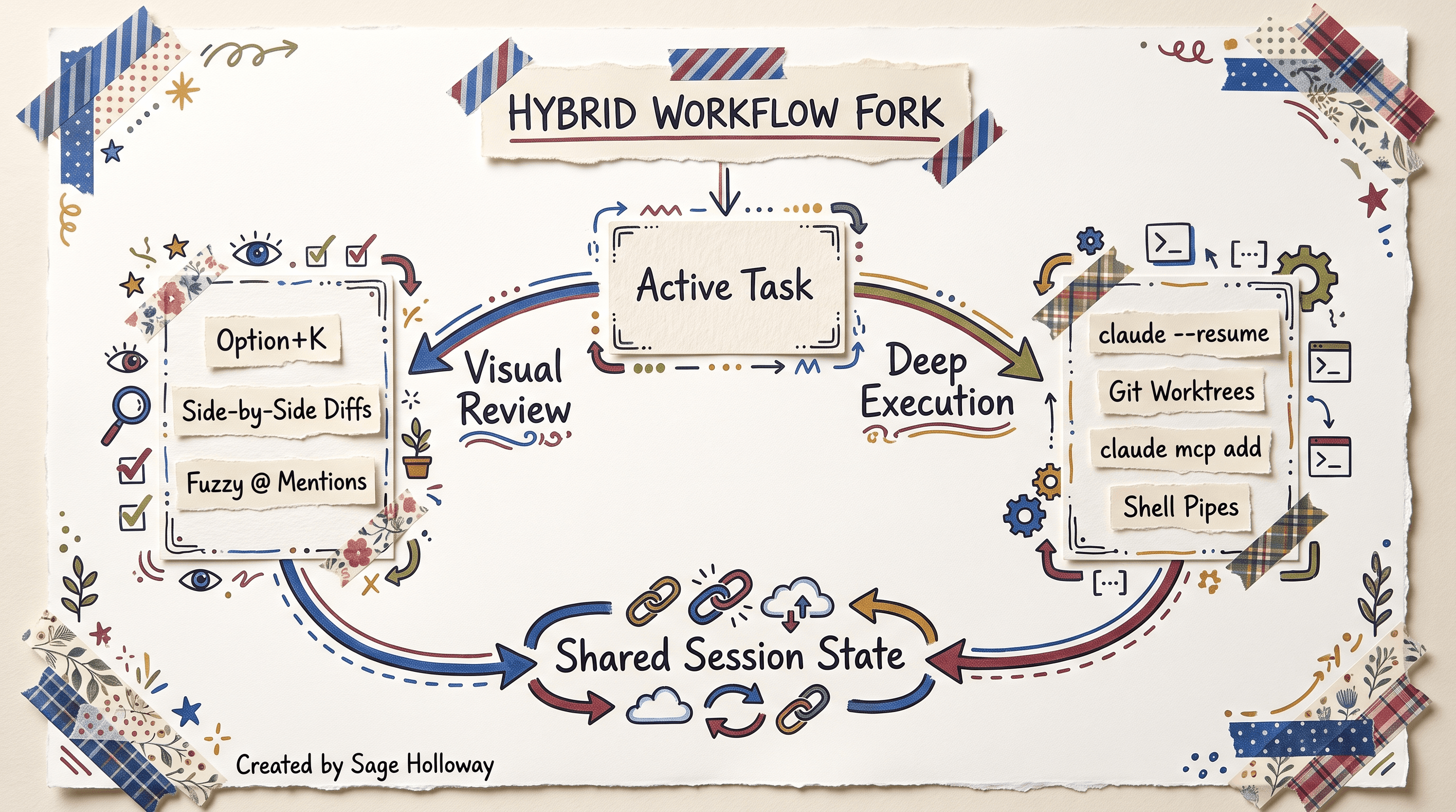 Scrapbook decision diagram for choosing Extension GUI versus Integrated Terminal in Claude Code