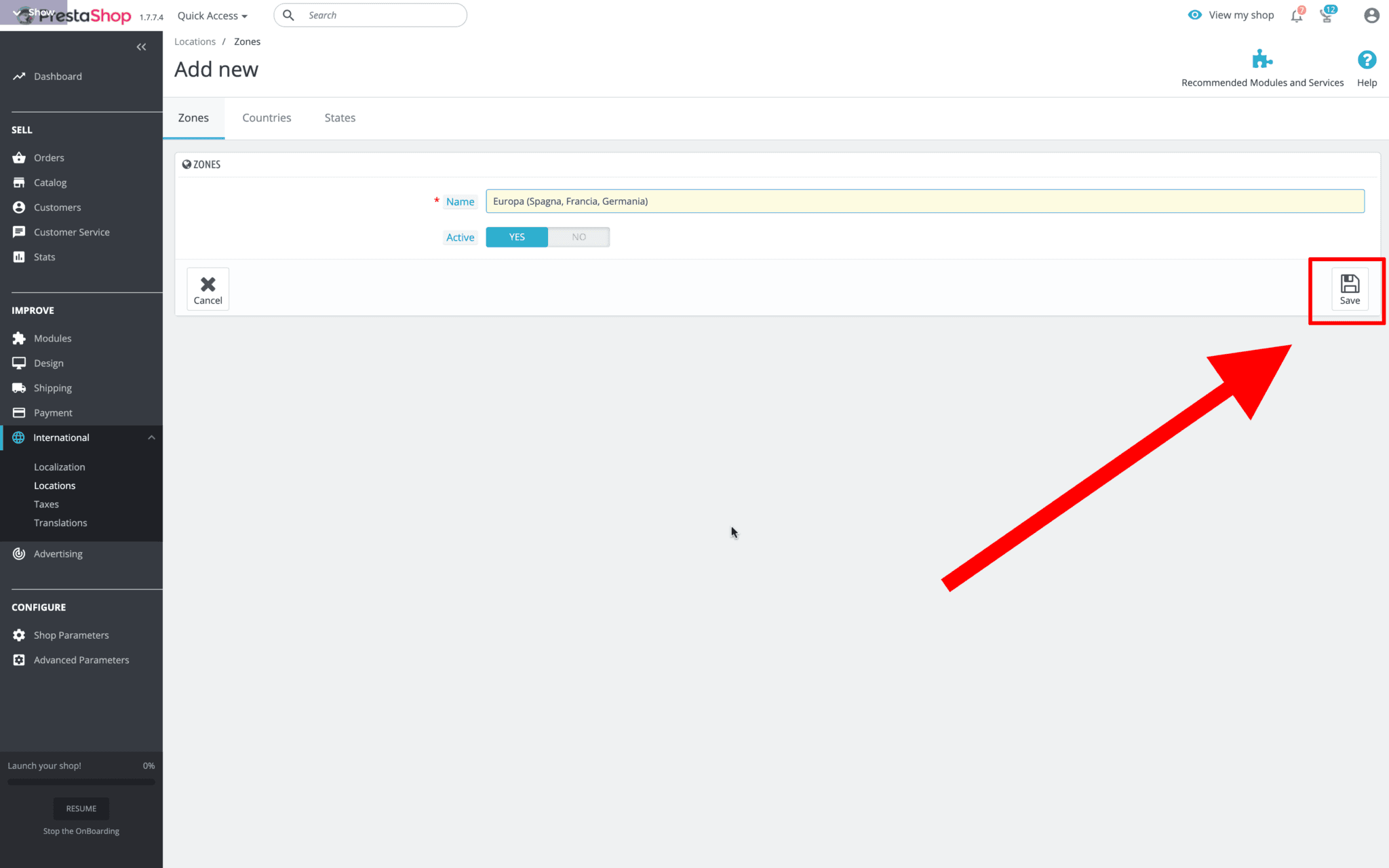rinomina zona prestashop