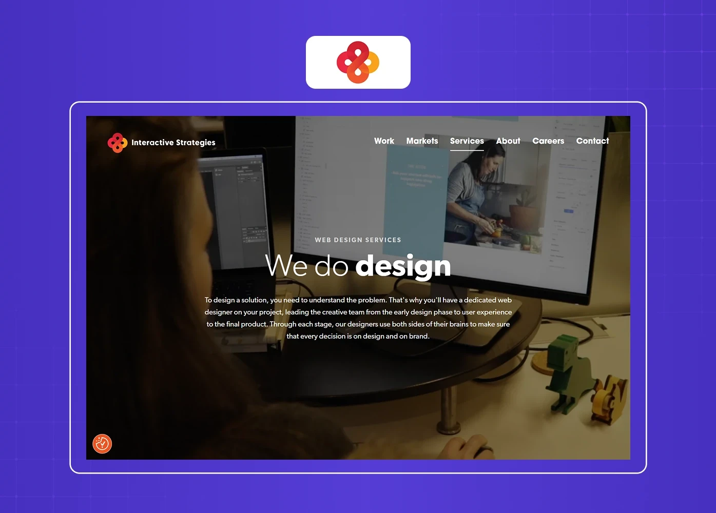 The Interactive Strategies website features immersive visuals and service-focused messaging centered around strategic digital design solutions. 