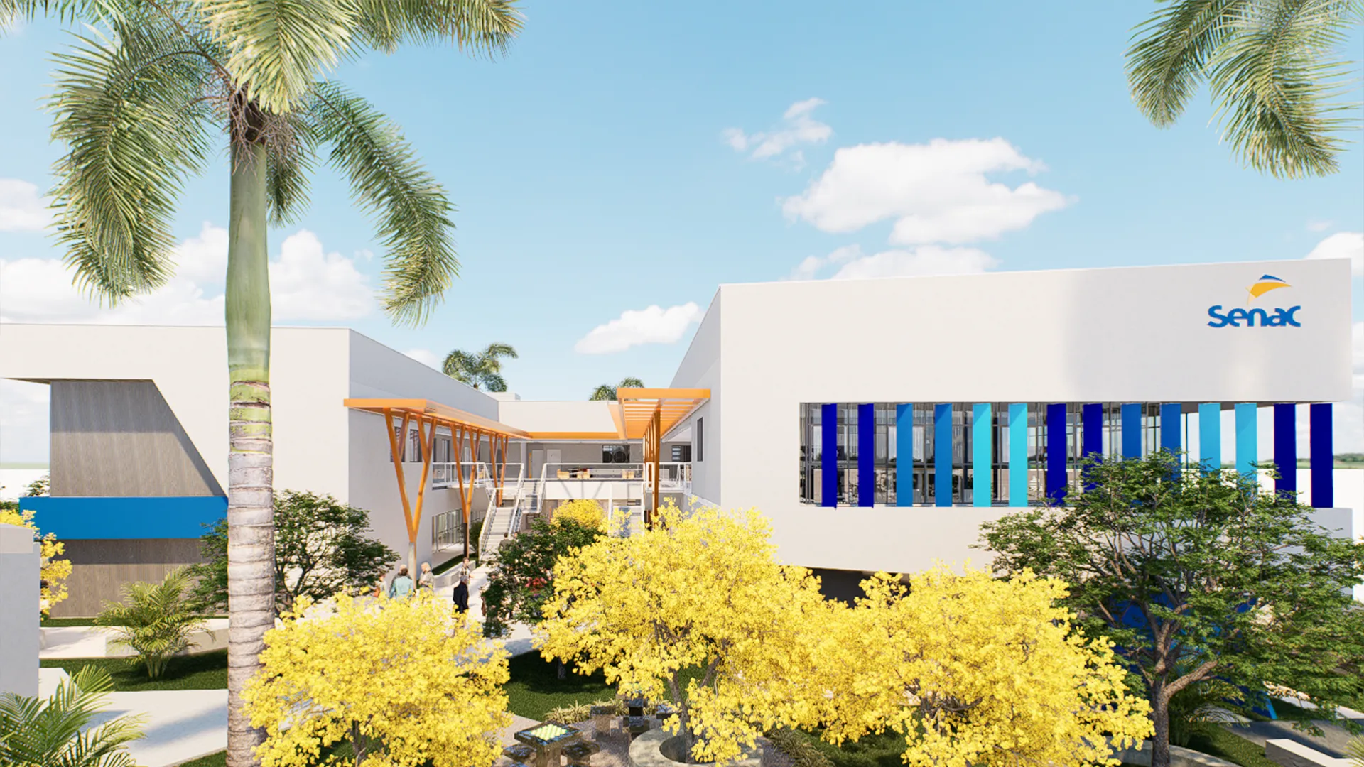 Building with innovative design, featuring clean lines and smooth geometric shapes.