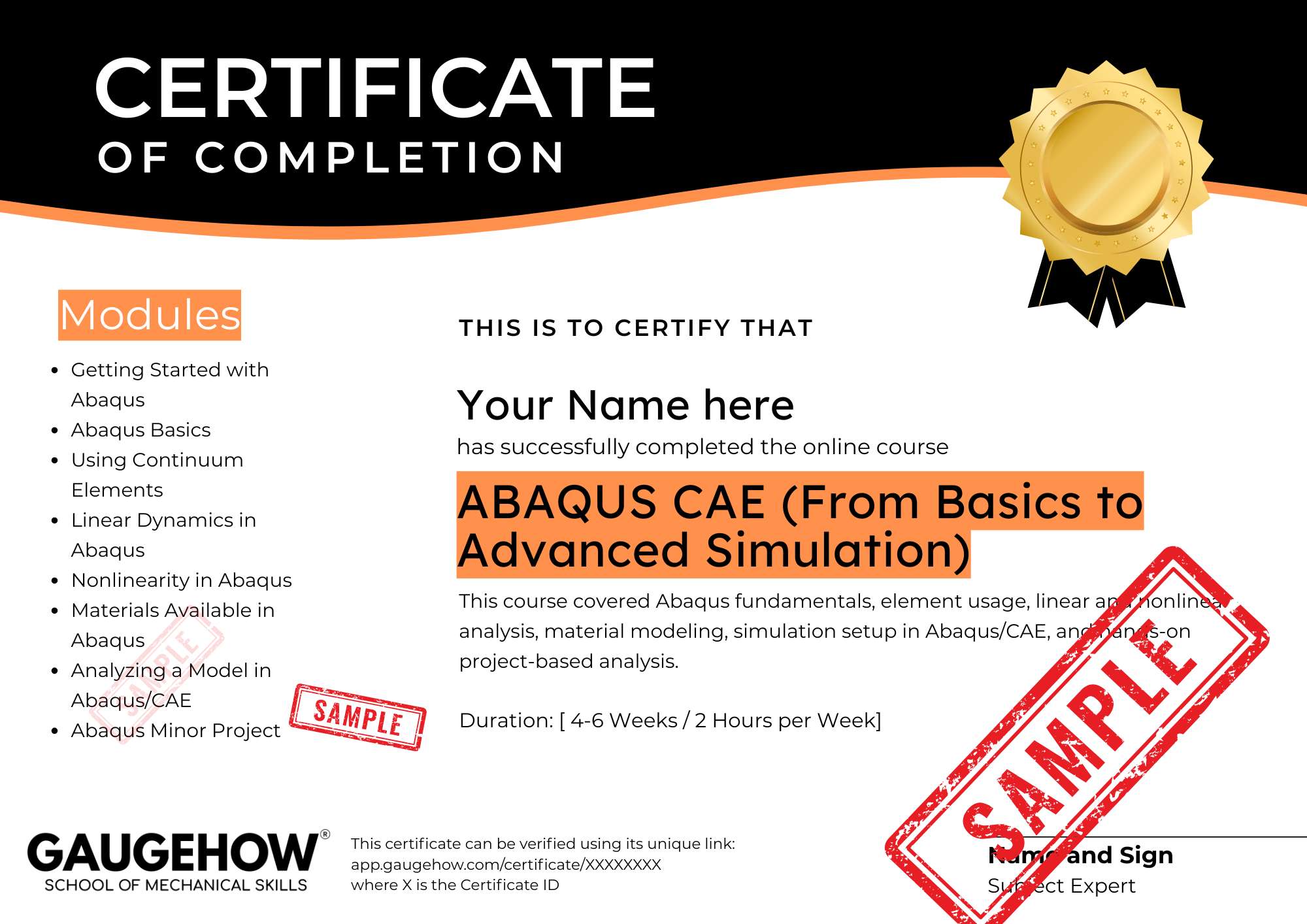 abaqus cae course certificate