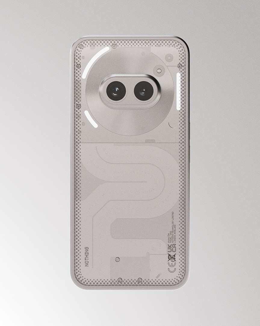 Rear view of concept phone showing circuit-inspired engraving and translucent paneling