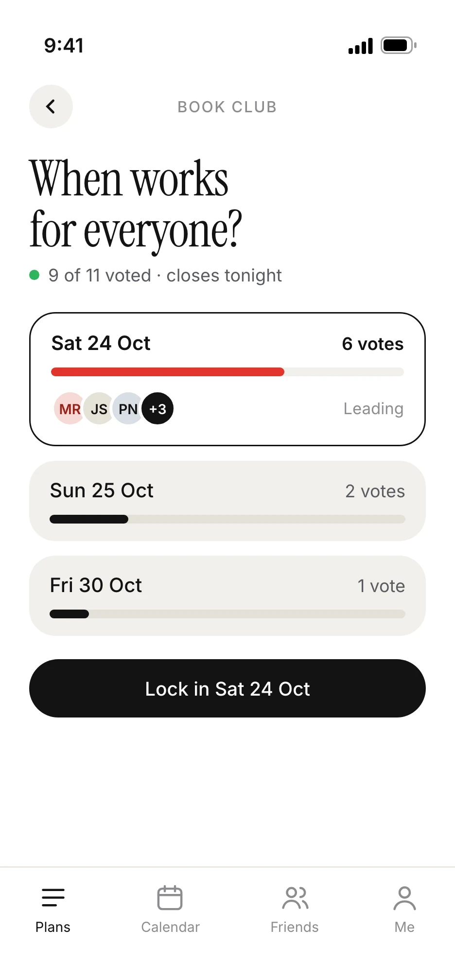 A date poll with votes
