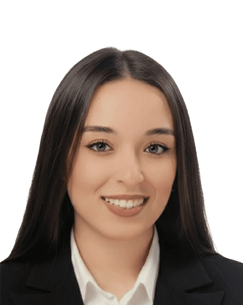 a woman with long brown hair smiling at the camera