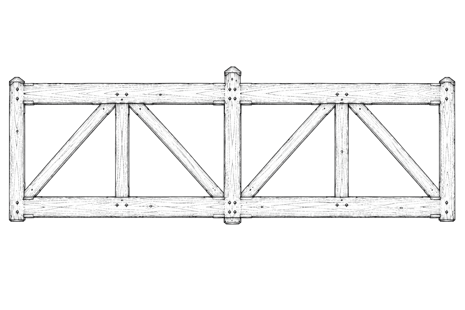 Parallel chord timber truss illustration with flat top and bottom chords and internal web members