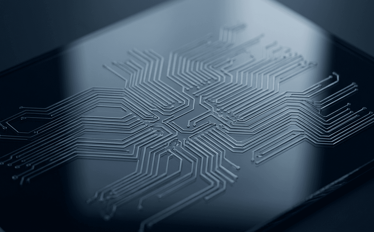 Fine etched circuit pattern on dark glass