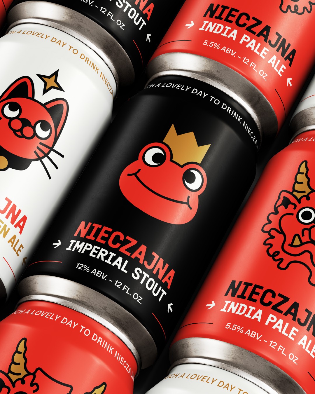 Nieczajna Brewery red devil mascot with an N cap, character and logo design for a craft brewery