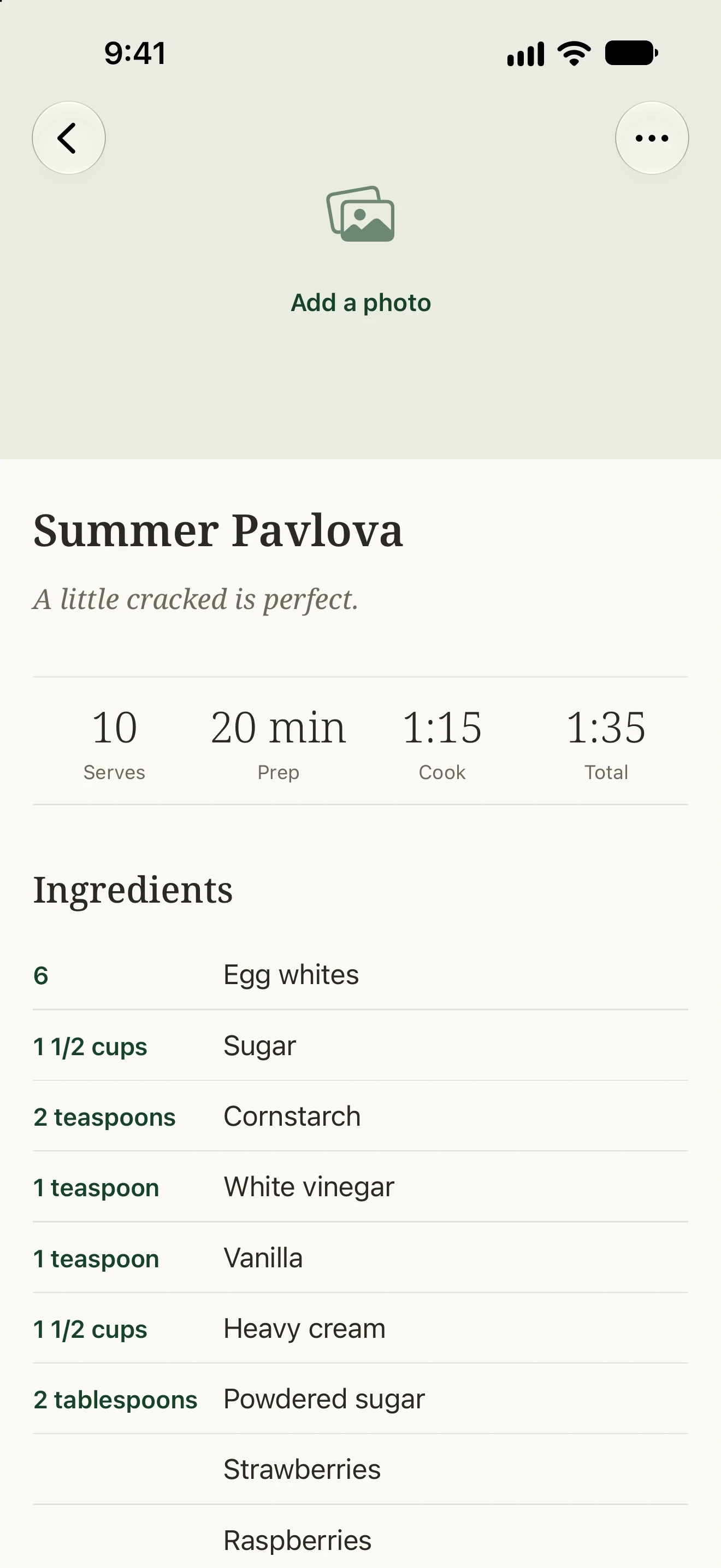 Summer Pavlova saved in Preserved — actual app screen