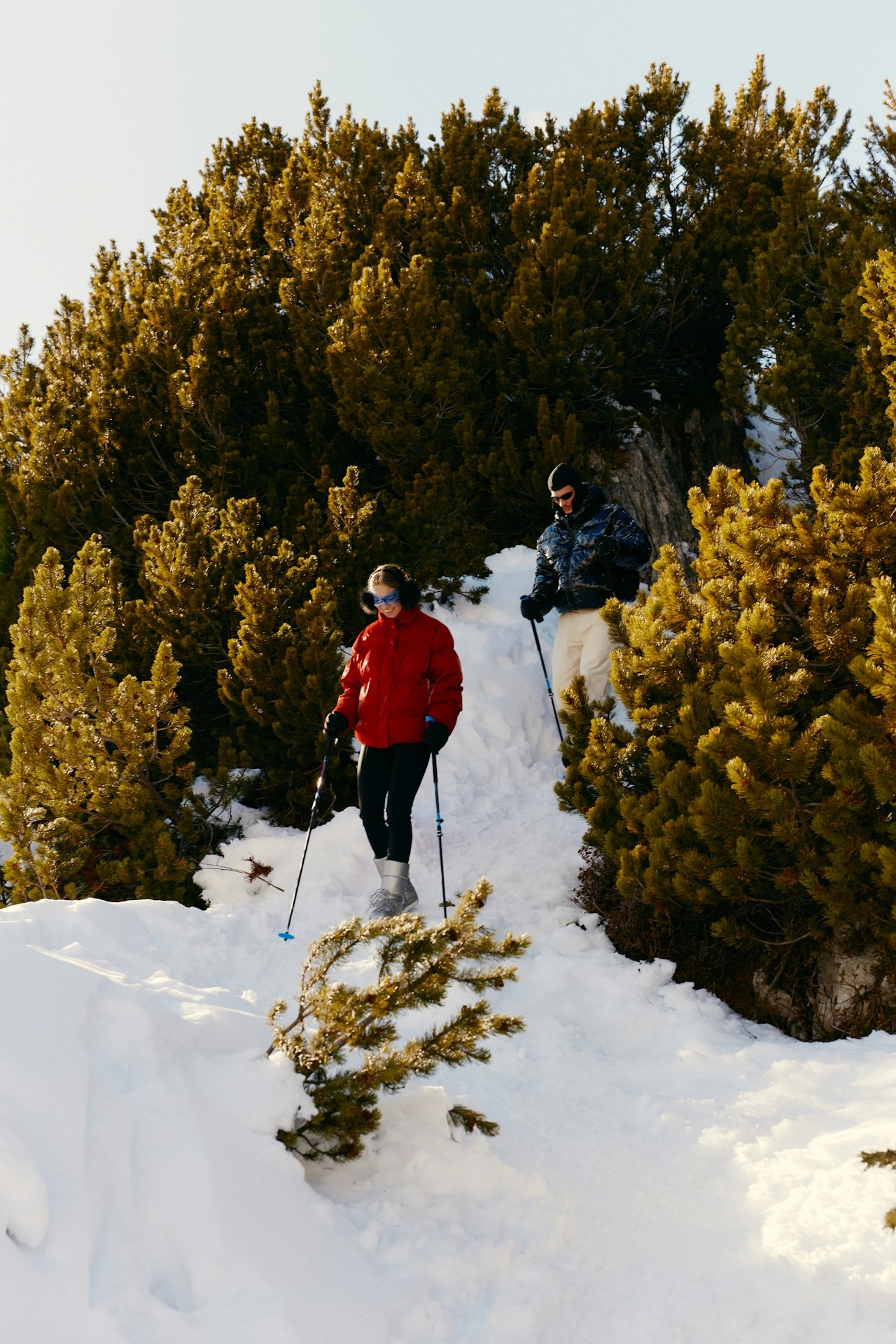 Skiing in the snow.