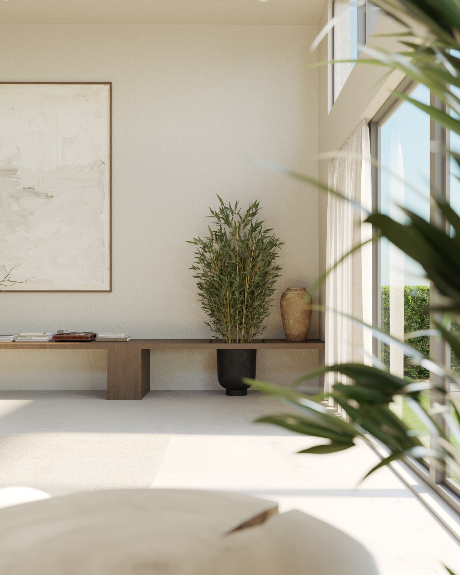 Bedroom design with plant pot