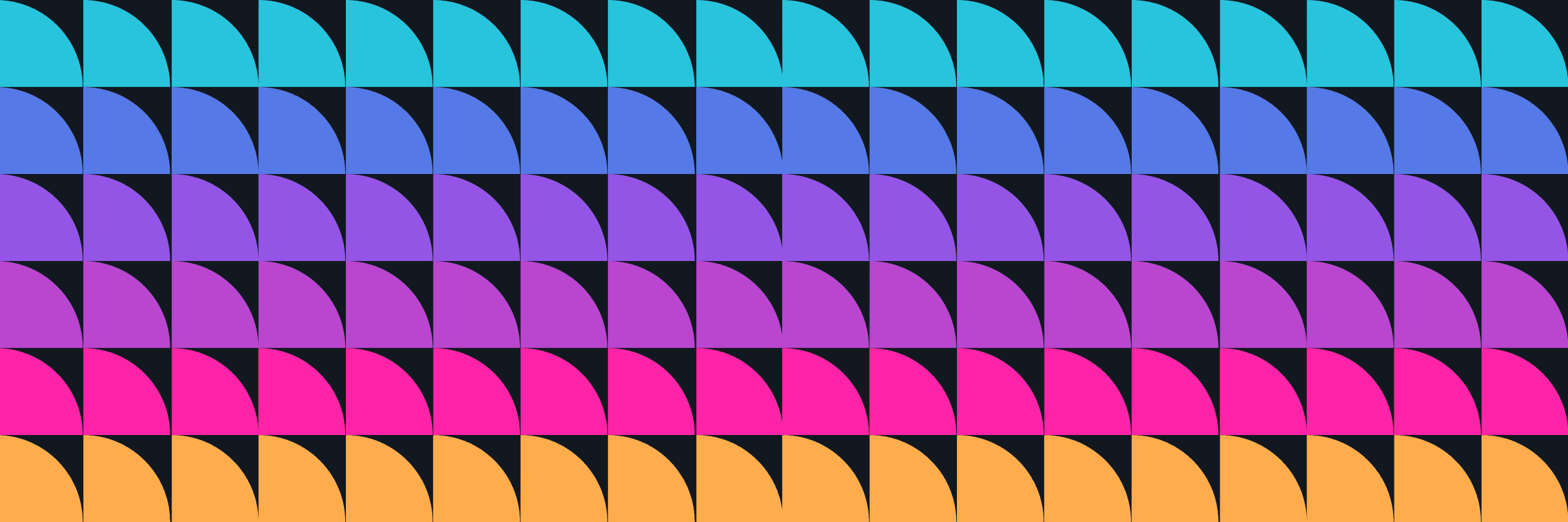 ChargeX Amplify brand pattern frame with rows of repeating scalloped quarter-circle shapes in teal, blue, purple, magenta, pink, and orange