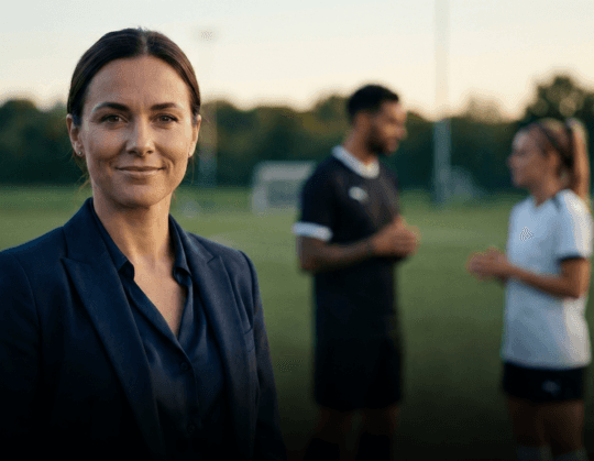Rachel Stone standing with ABS and hands in her pockets