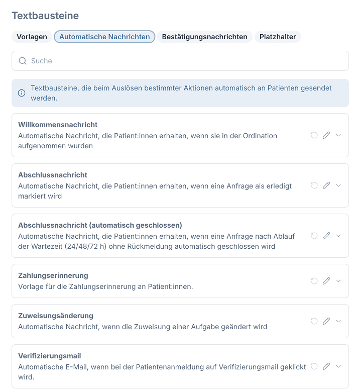 37.clinic Einstellungen Automatische Nachrichten