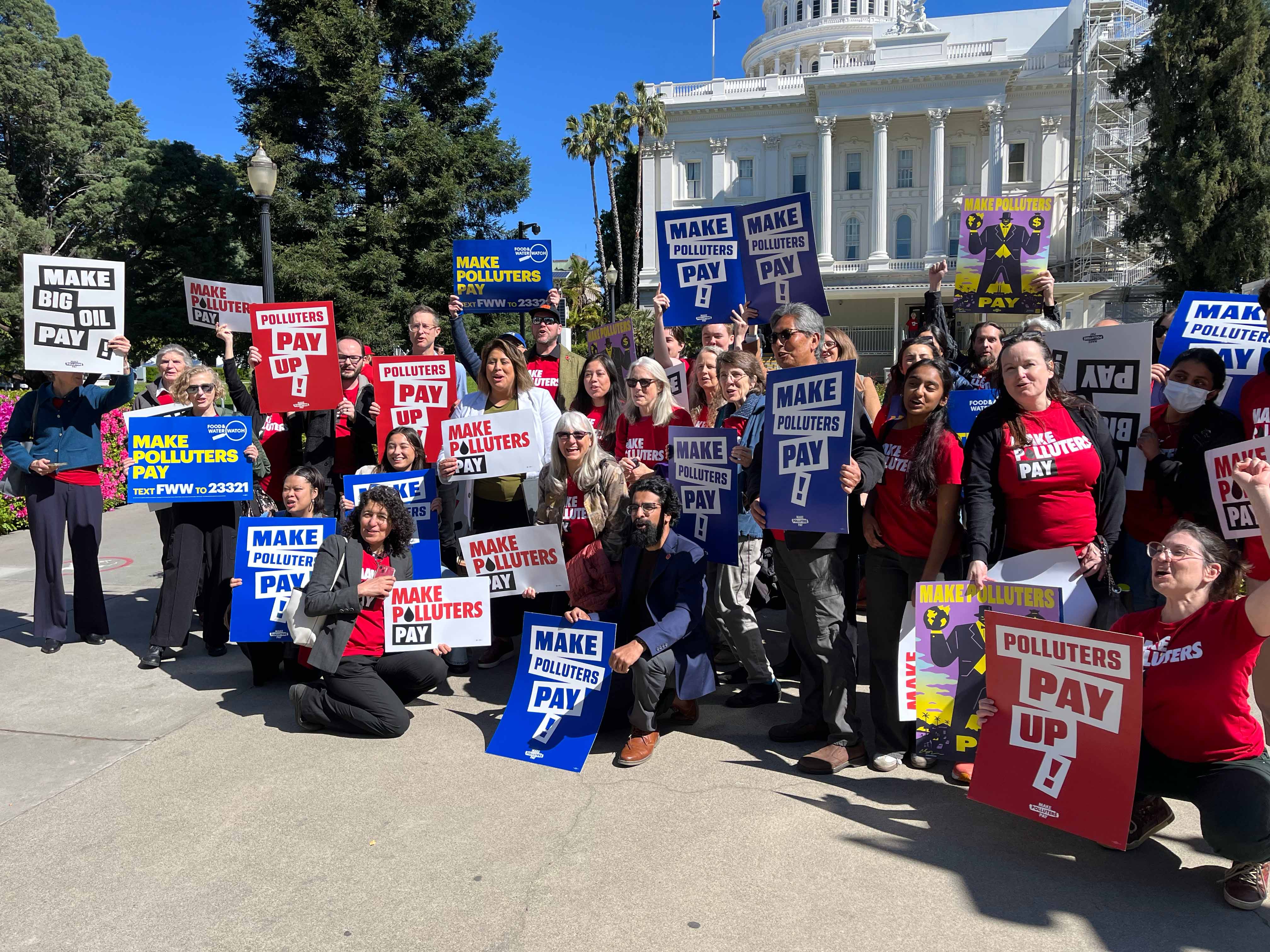 A rally against Big Oil in front of the California State Capitol building in Sacramento.