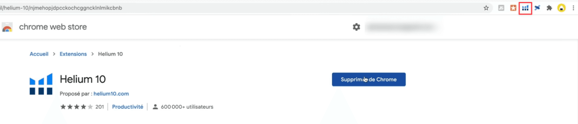 Trouver la chrome extension d'Helium 10 dans votre menu d'extensions en 2024