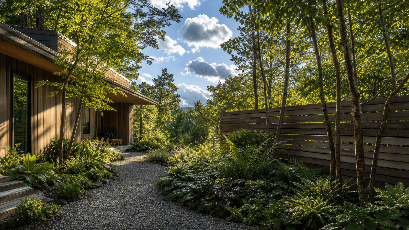 Cedar Grove garden with layered planting