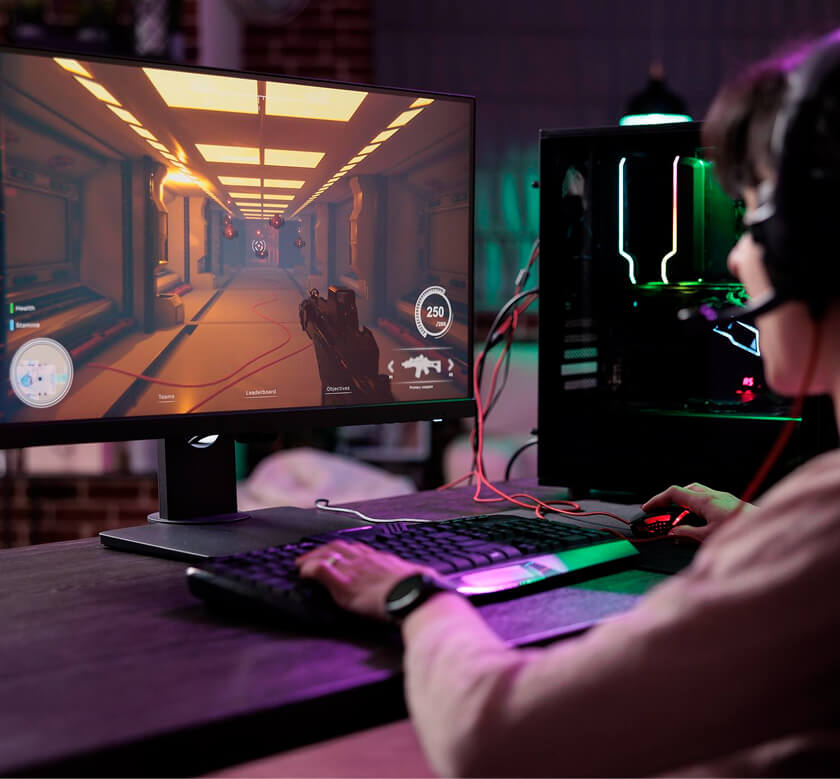 Person playing a video game on PC