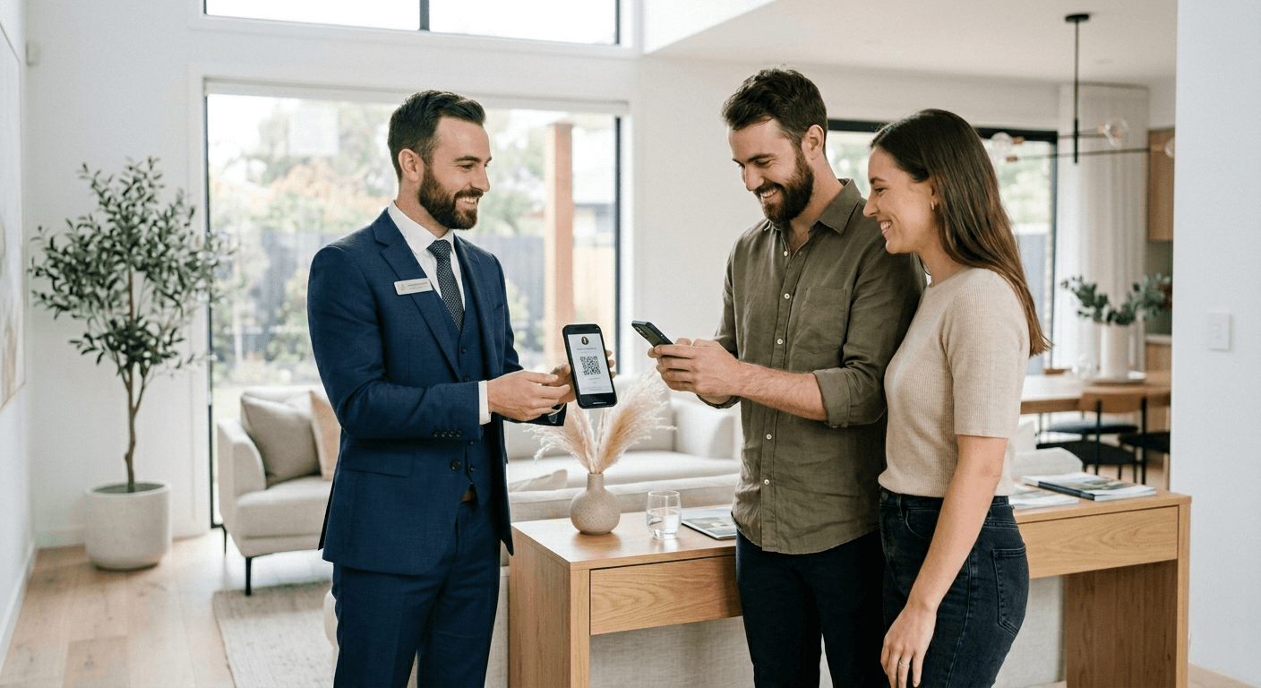 Digital business card being shared at an open house by a realtor using QR code