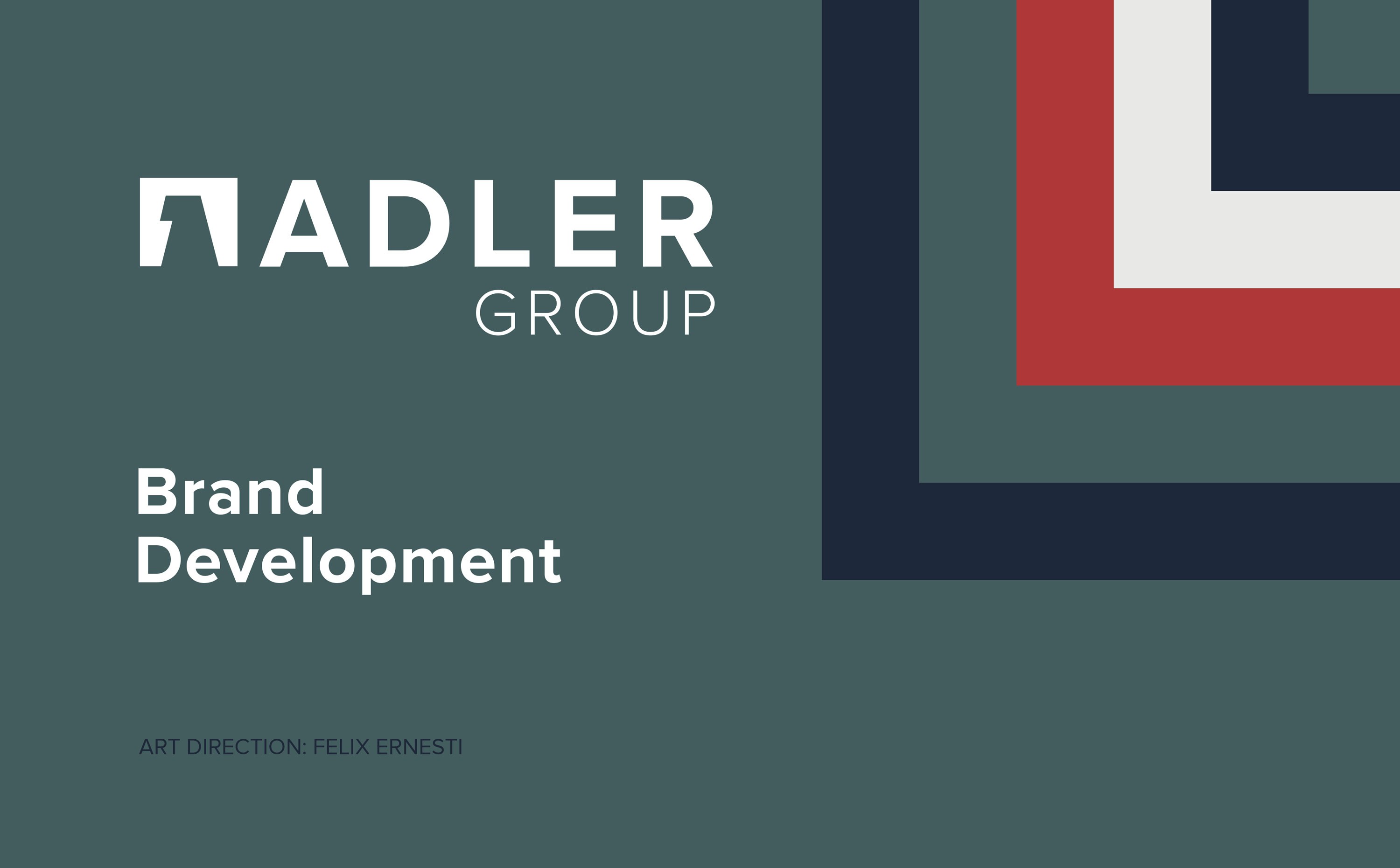 Corporate Identity der Adler Group – definiertes Gestaltungssystem mit Farbwelt, Raster und Schriftkonzept.