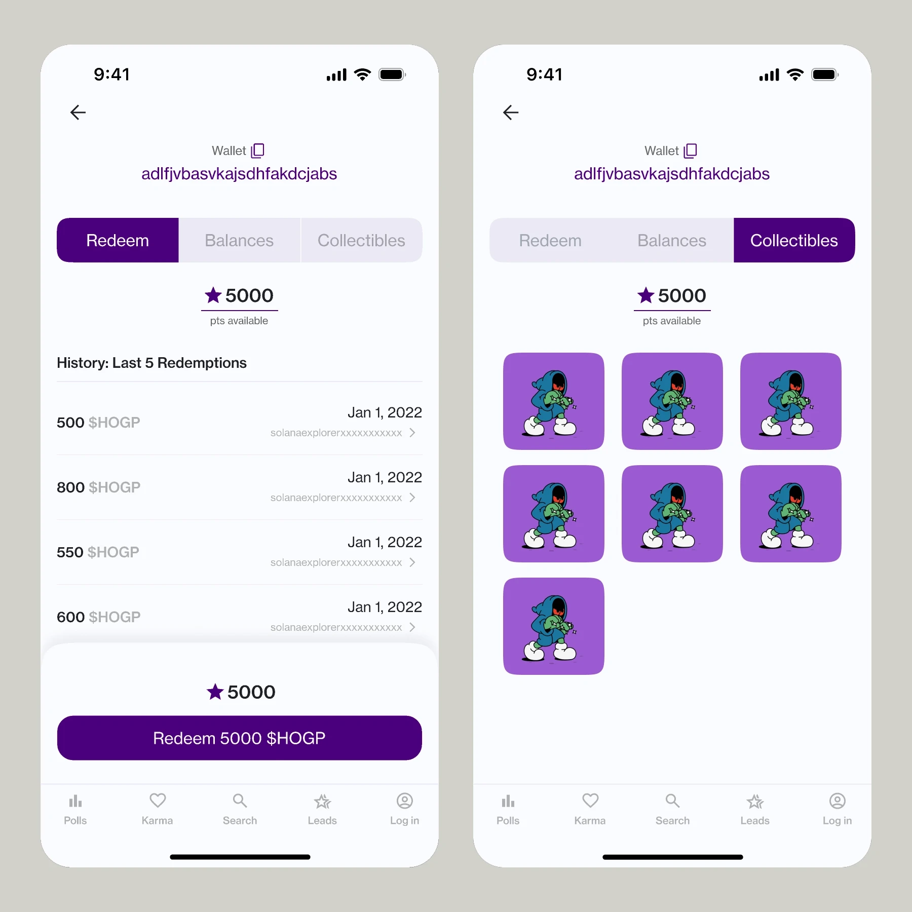 Hedgehog purple mobile UI - redeem-collectibles
