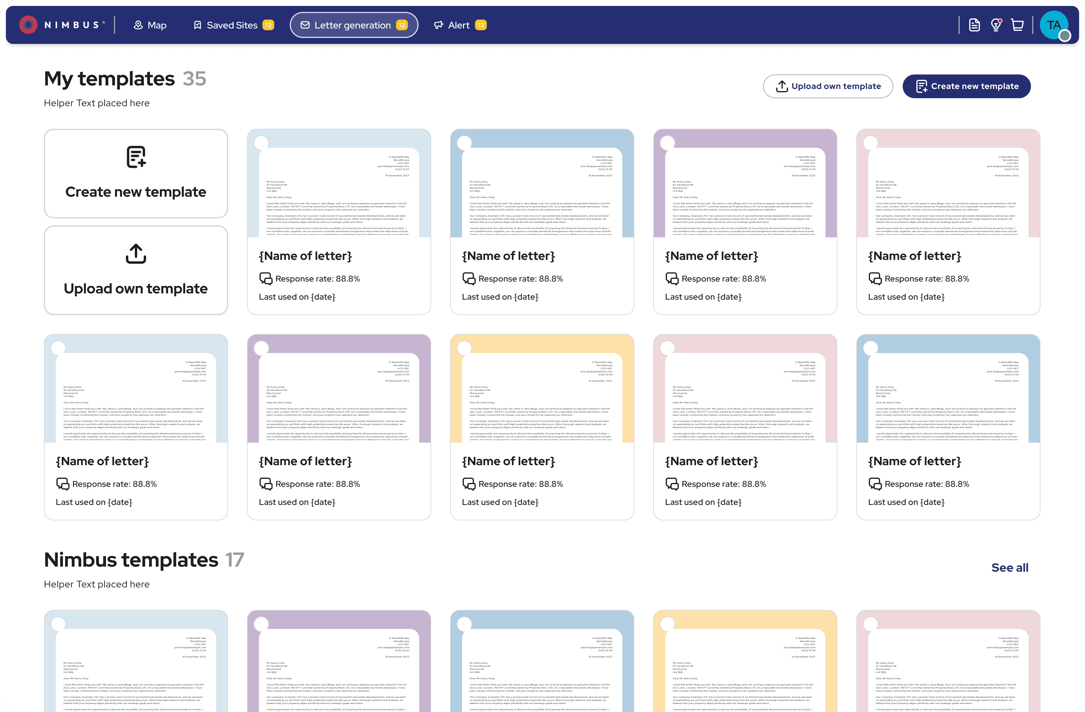 Letter generation screens