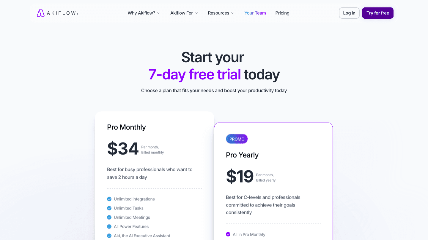 Akiflow pricing page