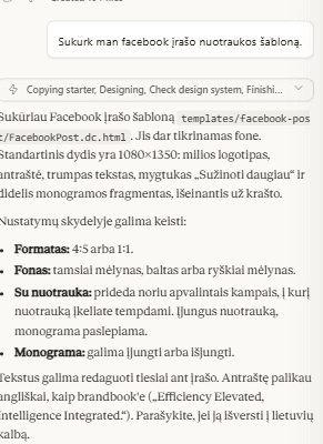 Pirminė užklausa ir „Claude“ pasiūlytas šablonas