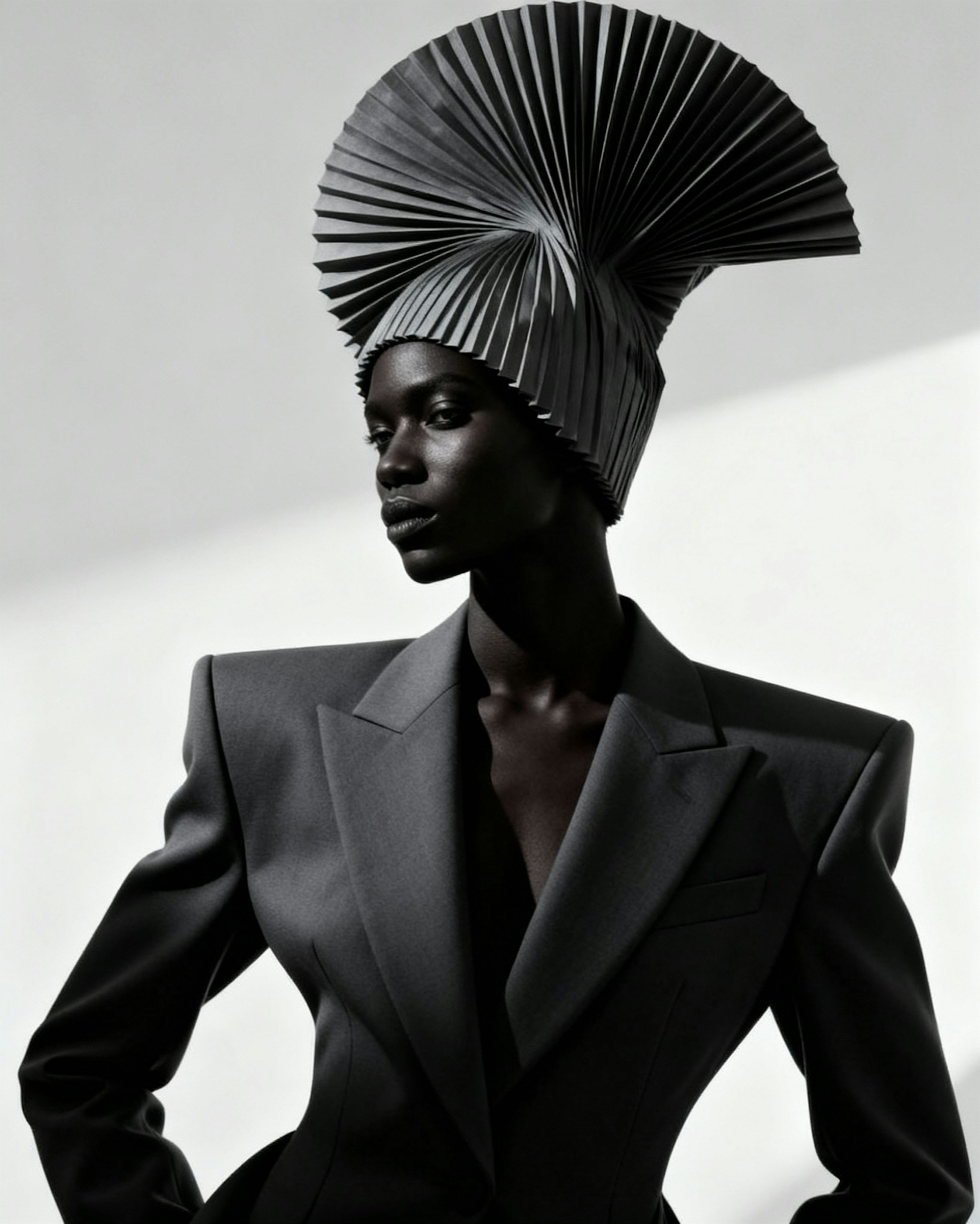 Lady posing  with really long hat