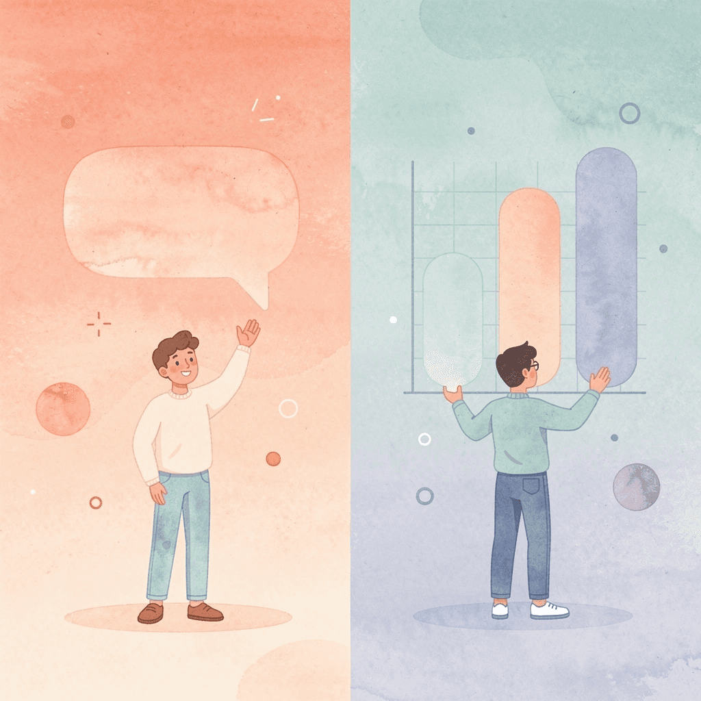 Split scene illustration showing the transition from education consumer to provider