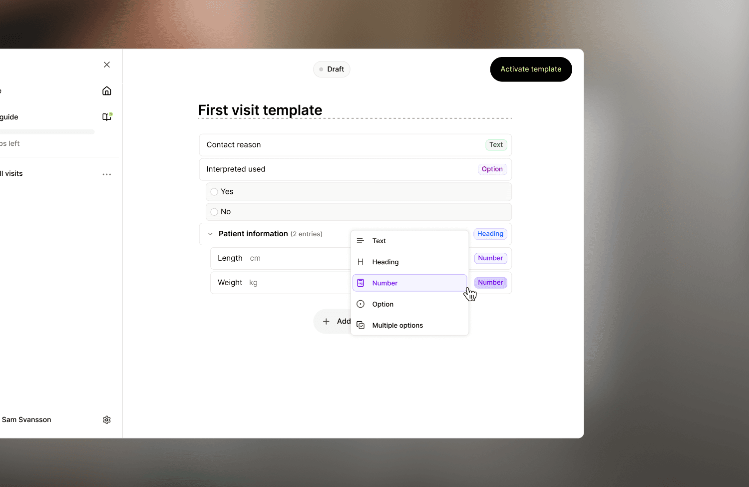 Editing a clinical note template inside Tandem