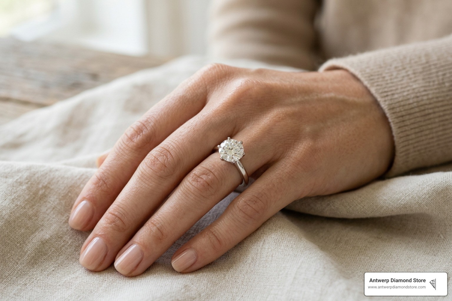 3 carat round diamond solitaire on size 6 finger
