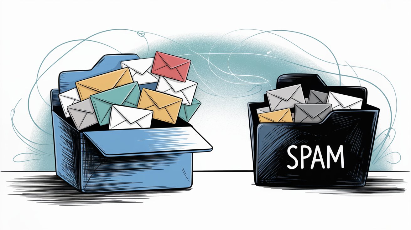Inbox and spam folder comparison showing email placement outcomes