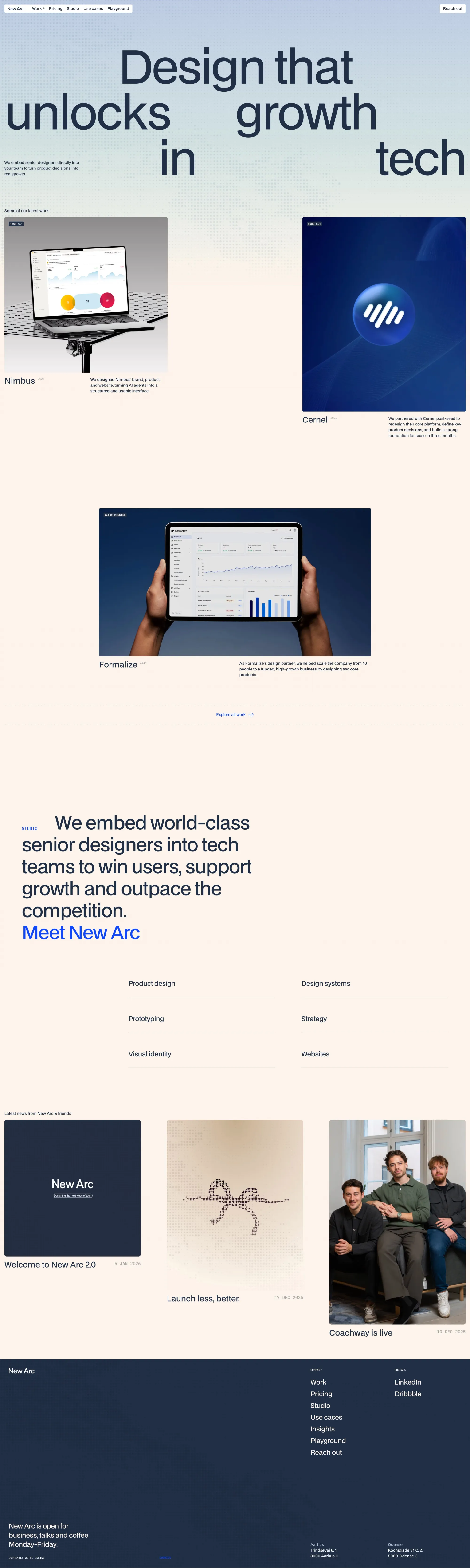New Arc - Design that unlocks growth in portfolio page screenshot showcasing Design and Tech design