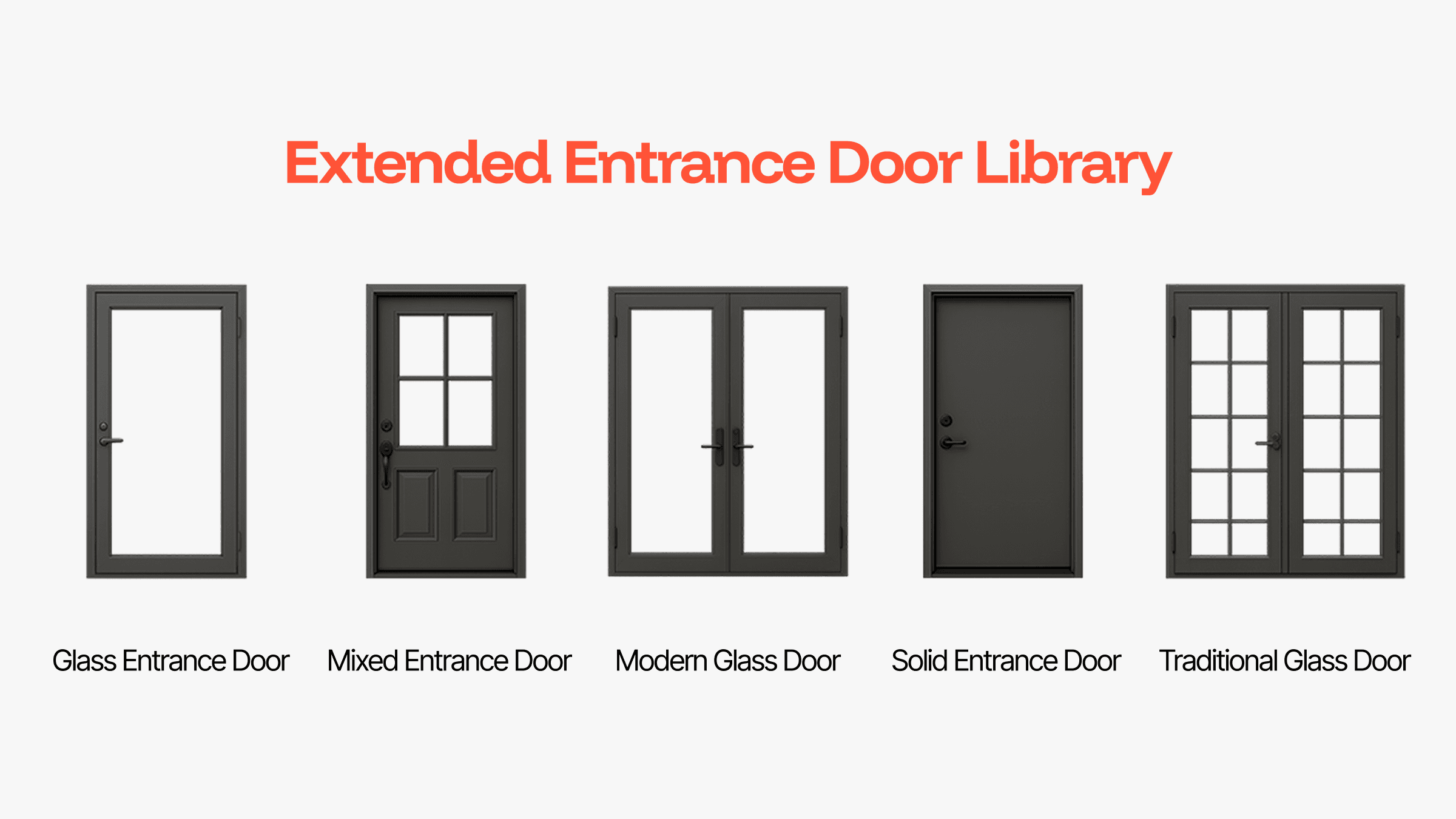 Extended entrance door library in the 3D Tiny House Designer