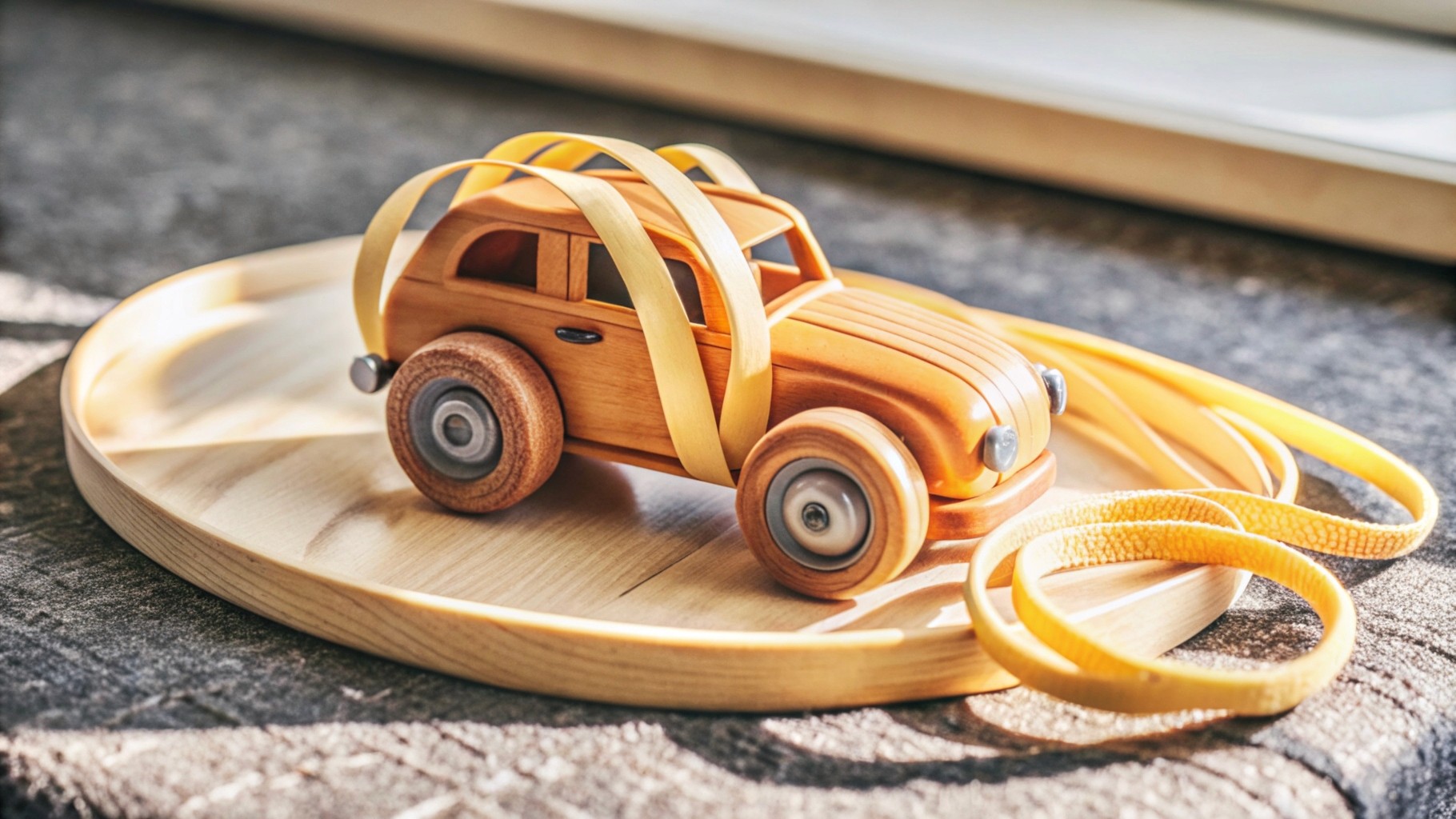 a toy car with a rubber band