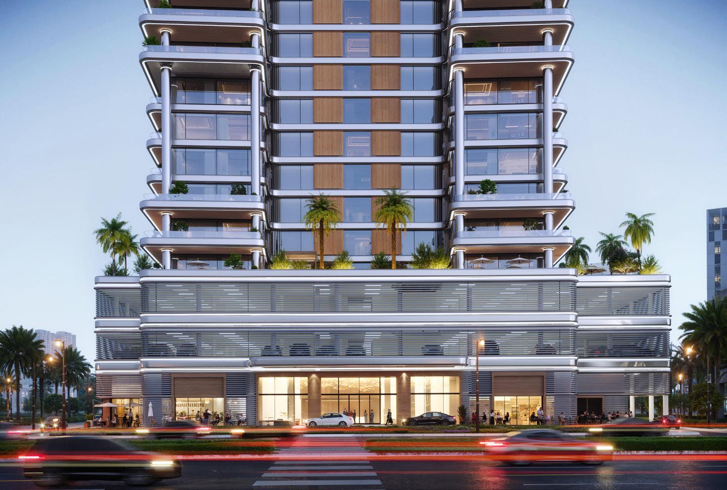 Ground level view of Binghatti Hillside. Professional real estate assistance for retail and residential buyers.