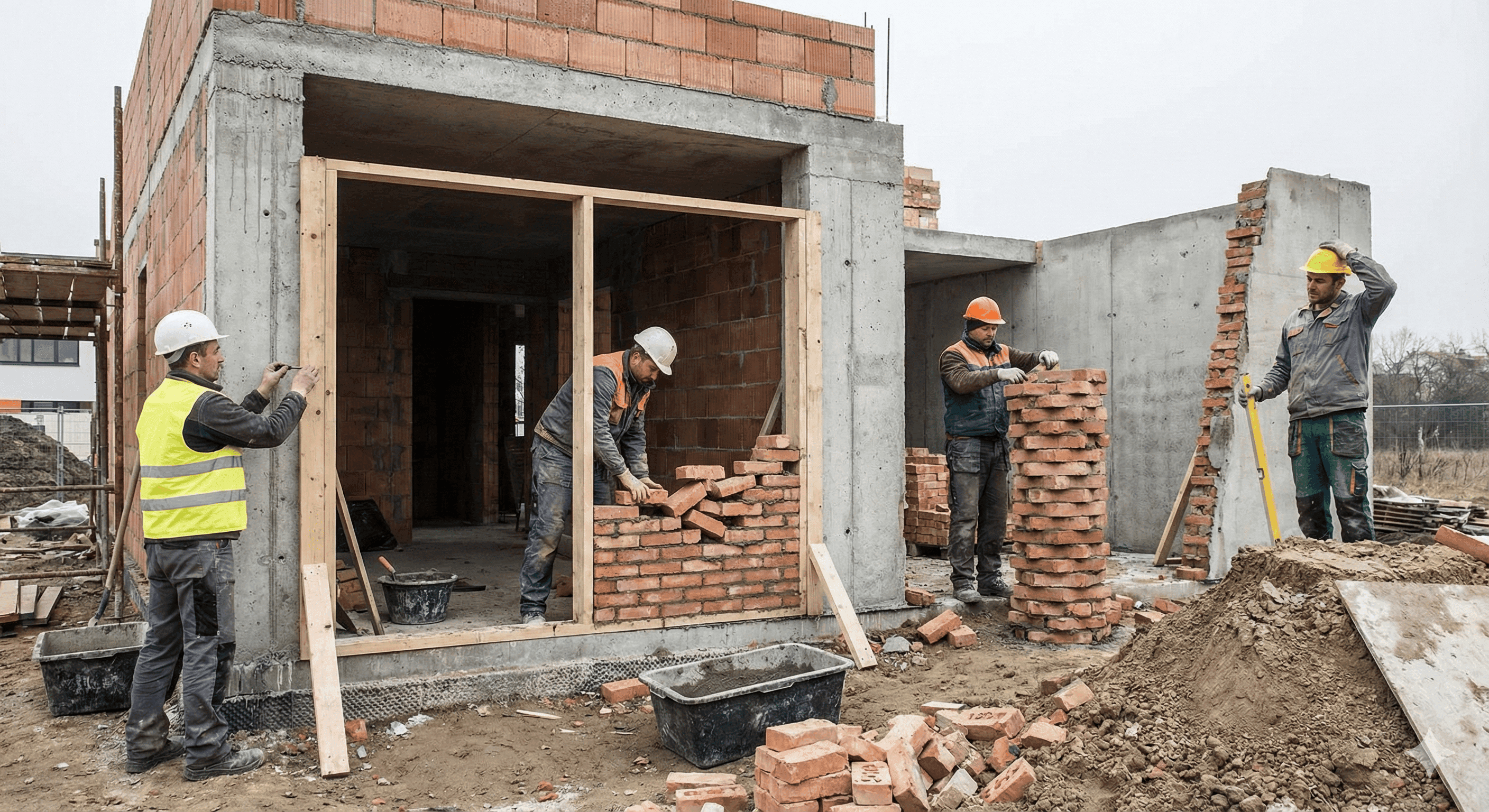 Confused construction workers without a plan