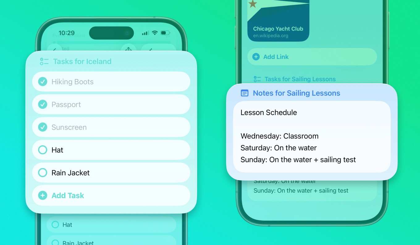 screenshots of tasks and notes